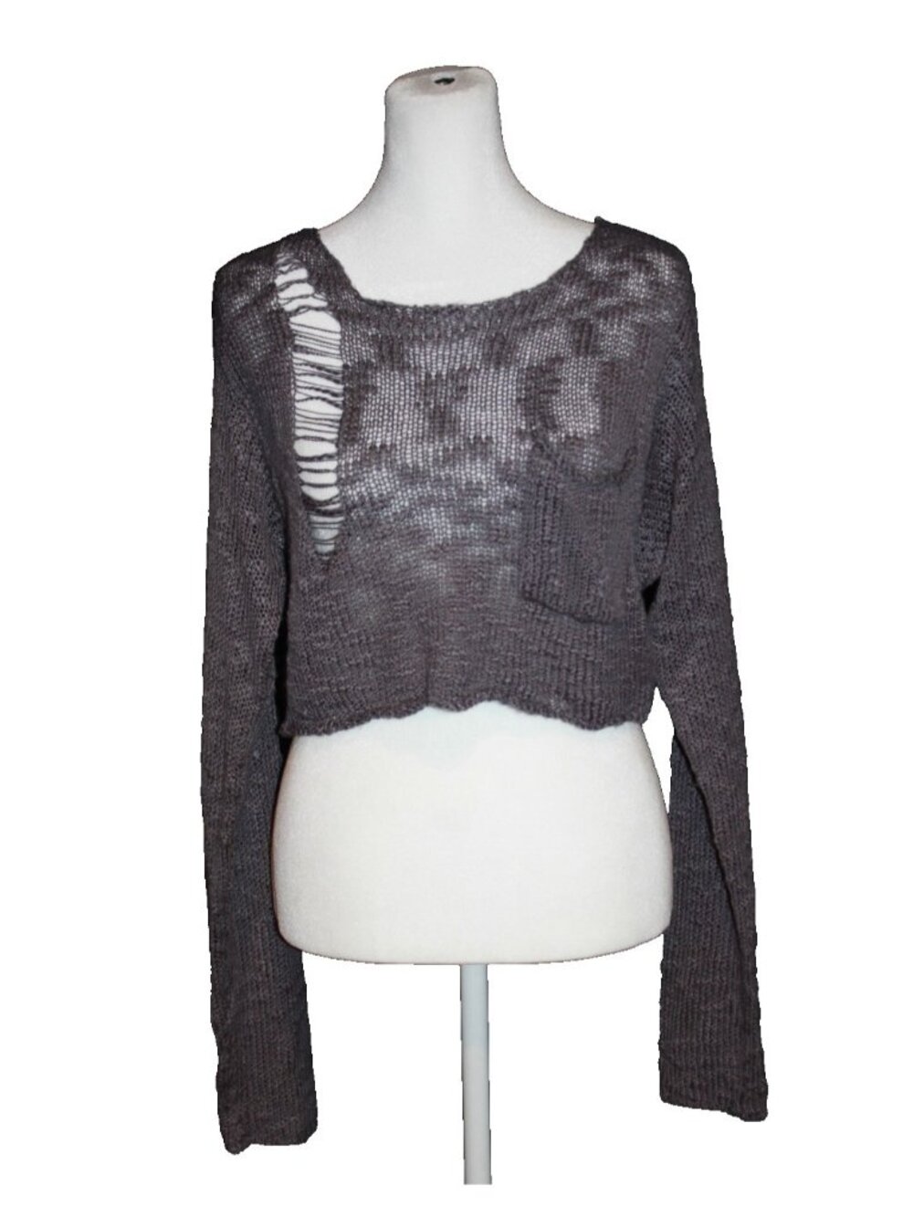 Kill City Destroyed Crop Sweater Gray W/ Pocket Women's Size Medium M
